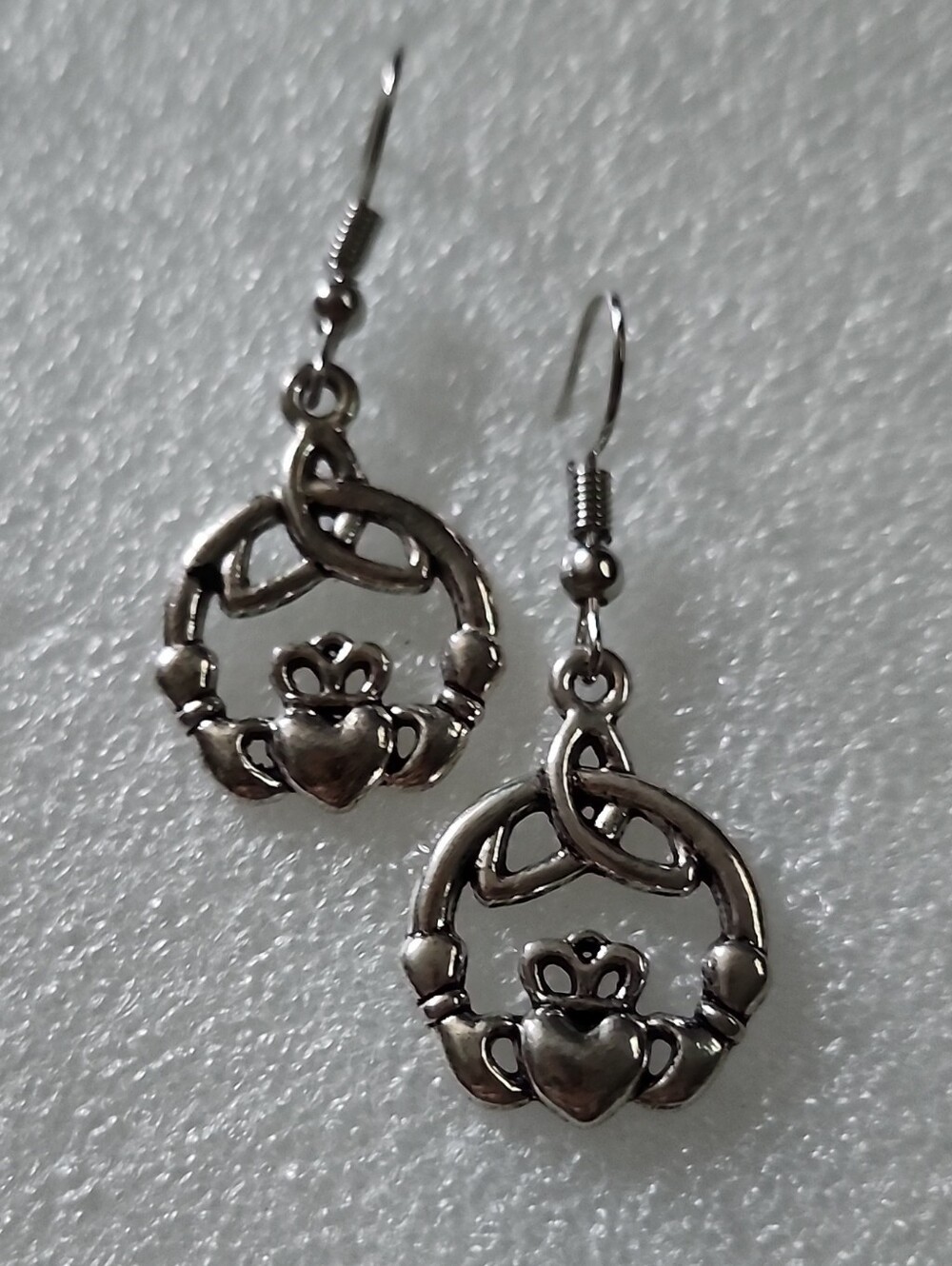 Silver Claddagh Knot Drop Earrings